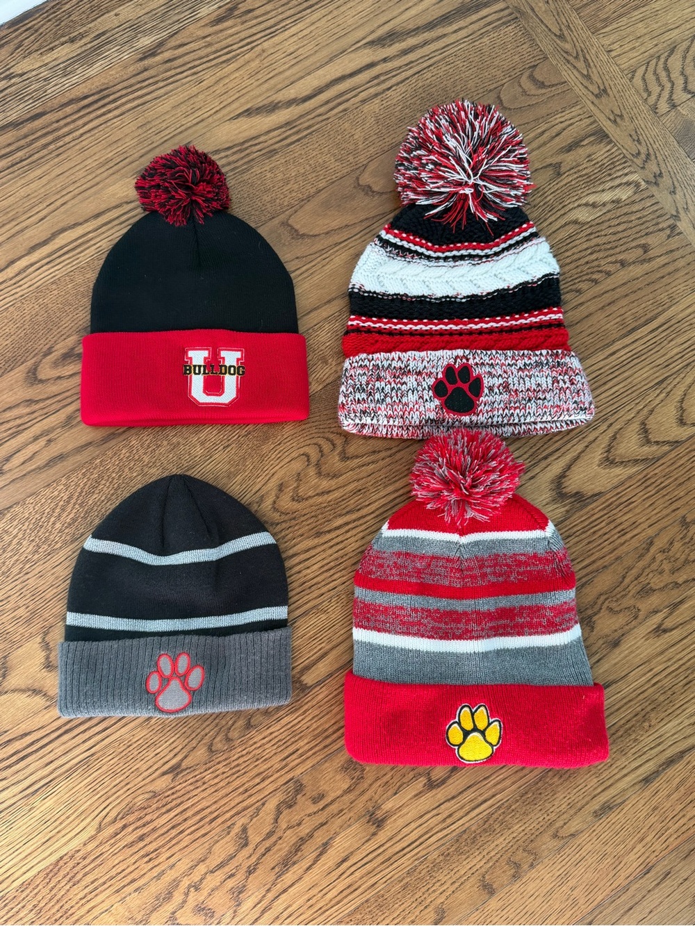 Kid / Adult - one size - Red & Black Pom Beanie Hat Collection - Pack of 4